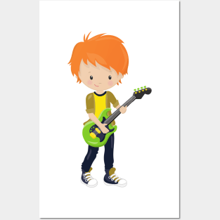 Rock Boy, Orange Hair, Band, Music, Guitar Player Posters and Art